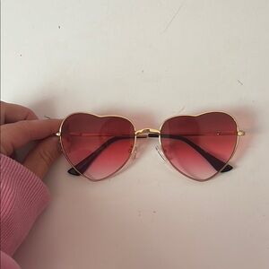 Gold and Pink Heart-Shaped Sunglasses with Gradient Lenses